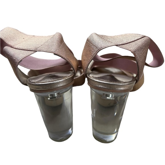 Leith Rose Gold Metallic Open Toe Sandals Size 7.5M Lucite Clear Heels - Picture 2 of 6